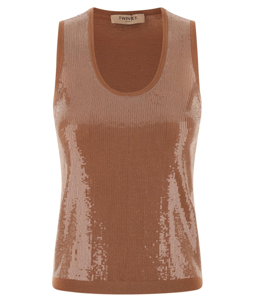 TWIN-SET Коричневая хлопковая майка, фото 1