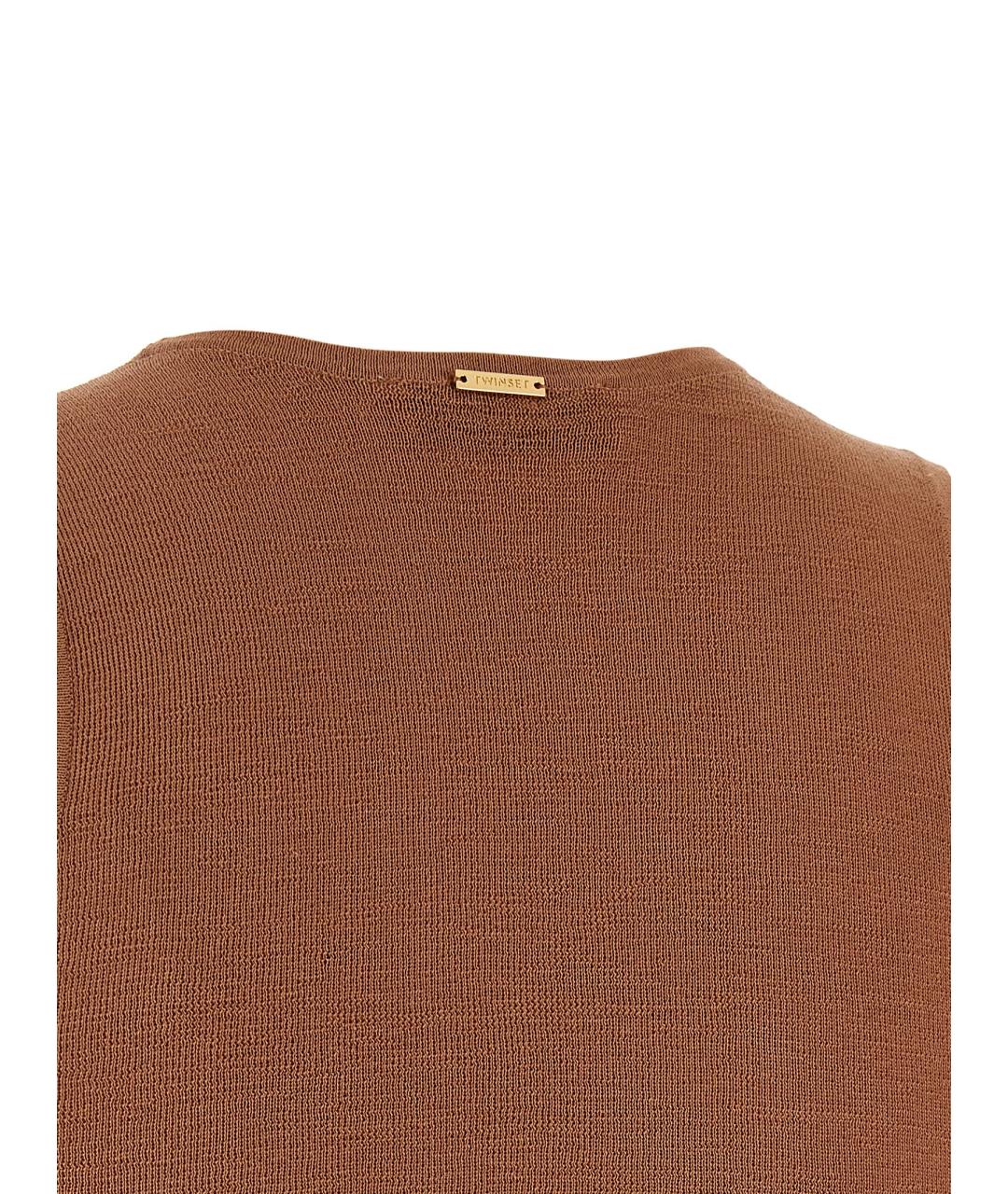 TWIN-SET Коричневая хлопковая майка, фото 4