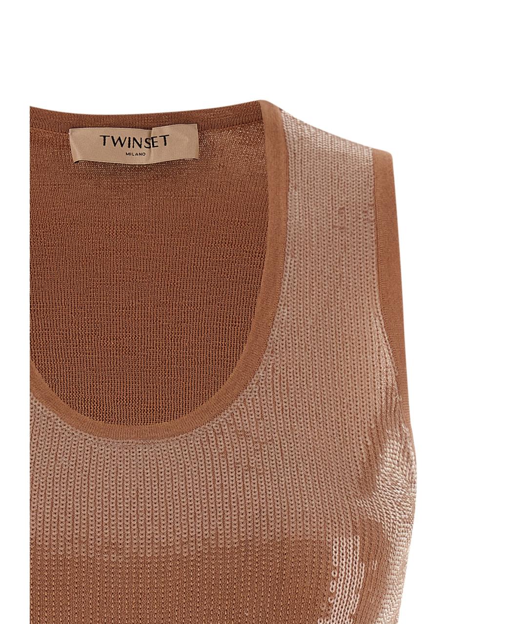 TWIN-SET Коричневая хлопковая майка, фото 3