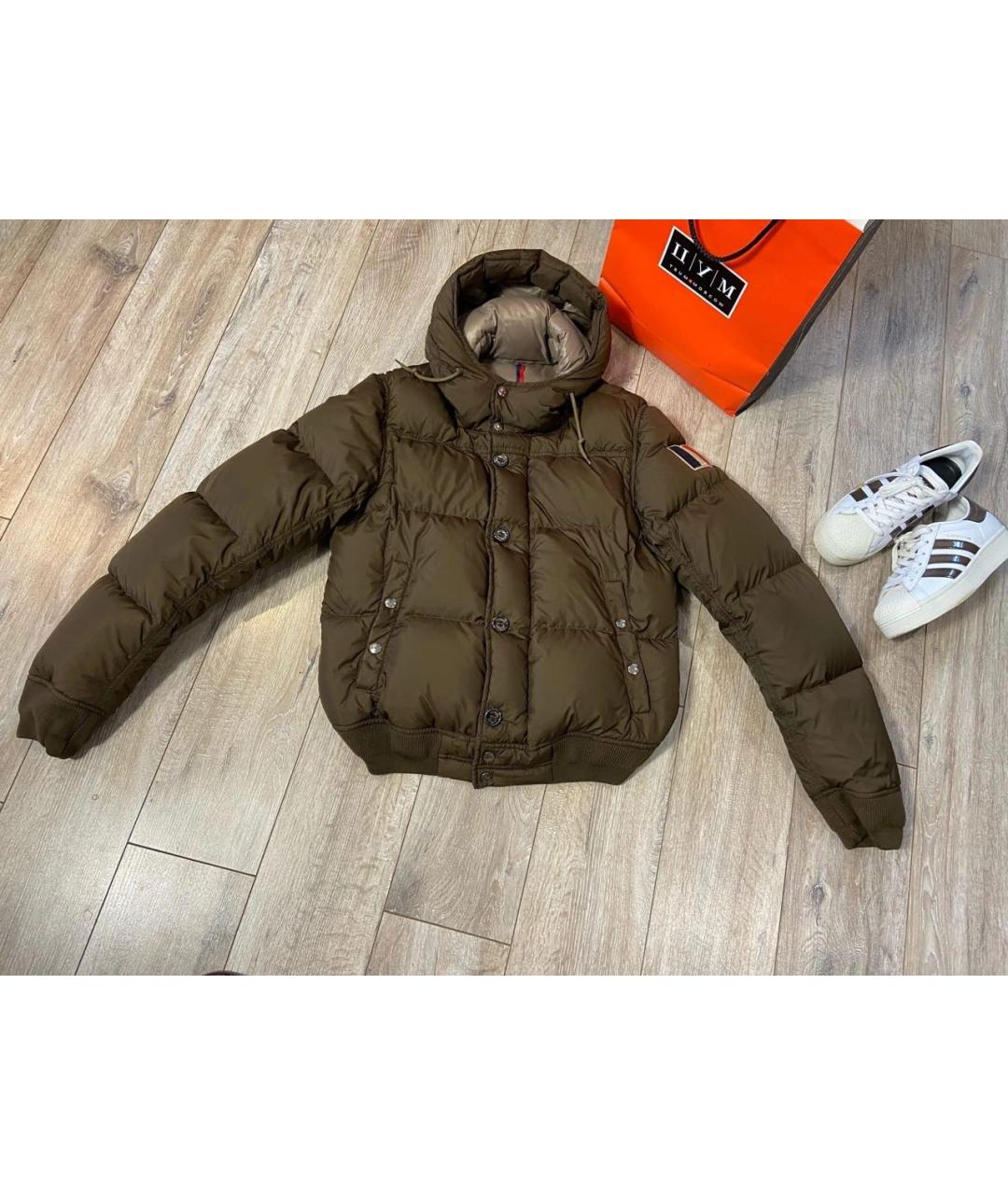 MONCLER Хаки полиэстеровый пуховик, фото 4