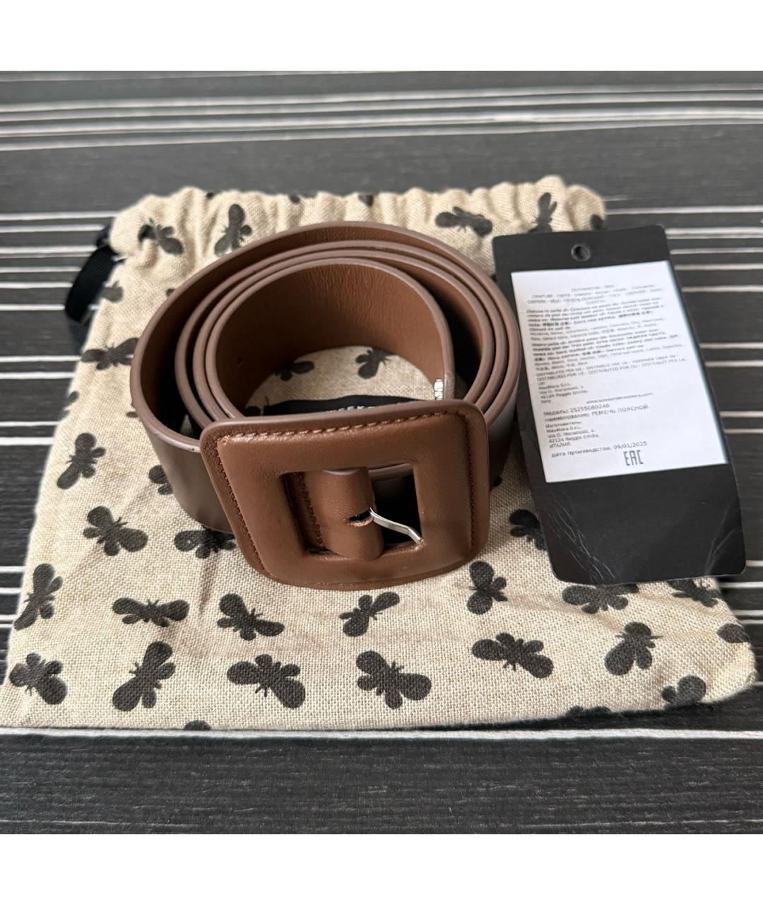 MAX MARA Коричневый кожаный ремень, фото 4