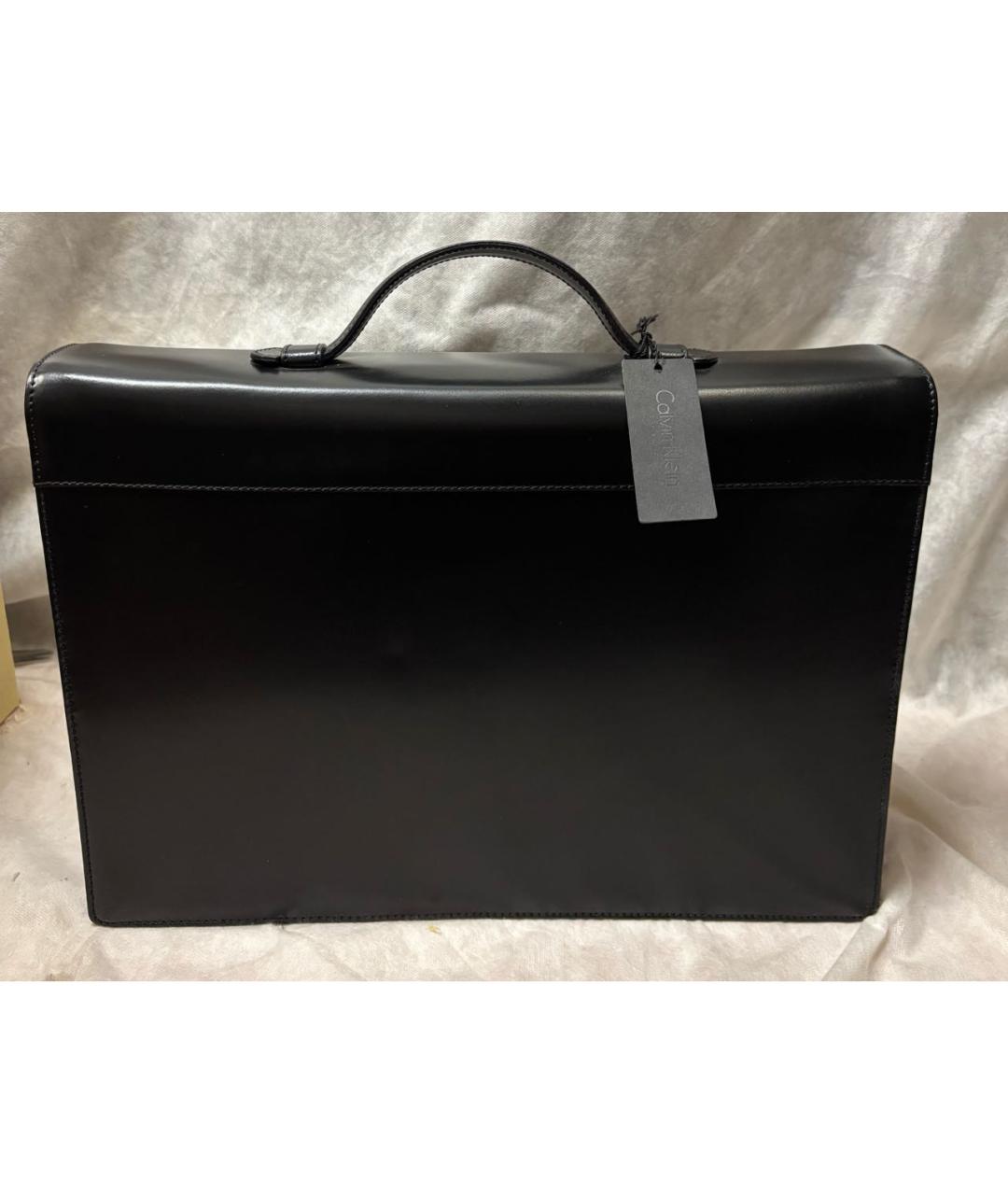 CALVIN KLEIN Черный кожаный портфель, фото 3