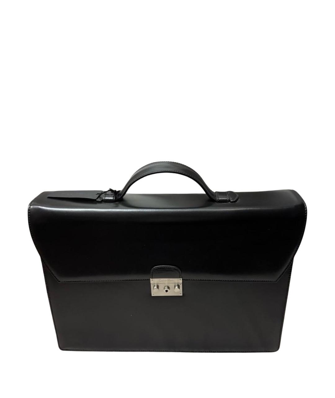 CALVIN KLEIN Черный кожаный портфель, фото 1