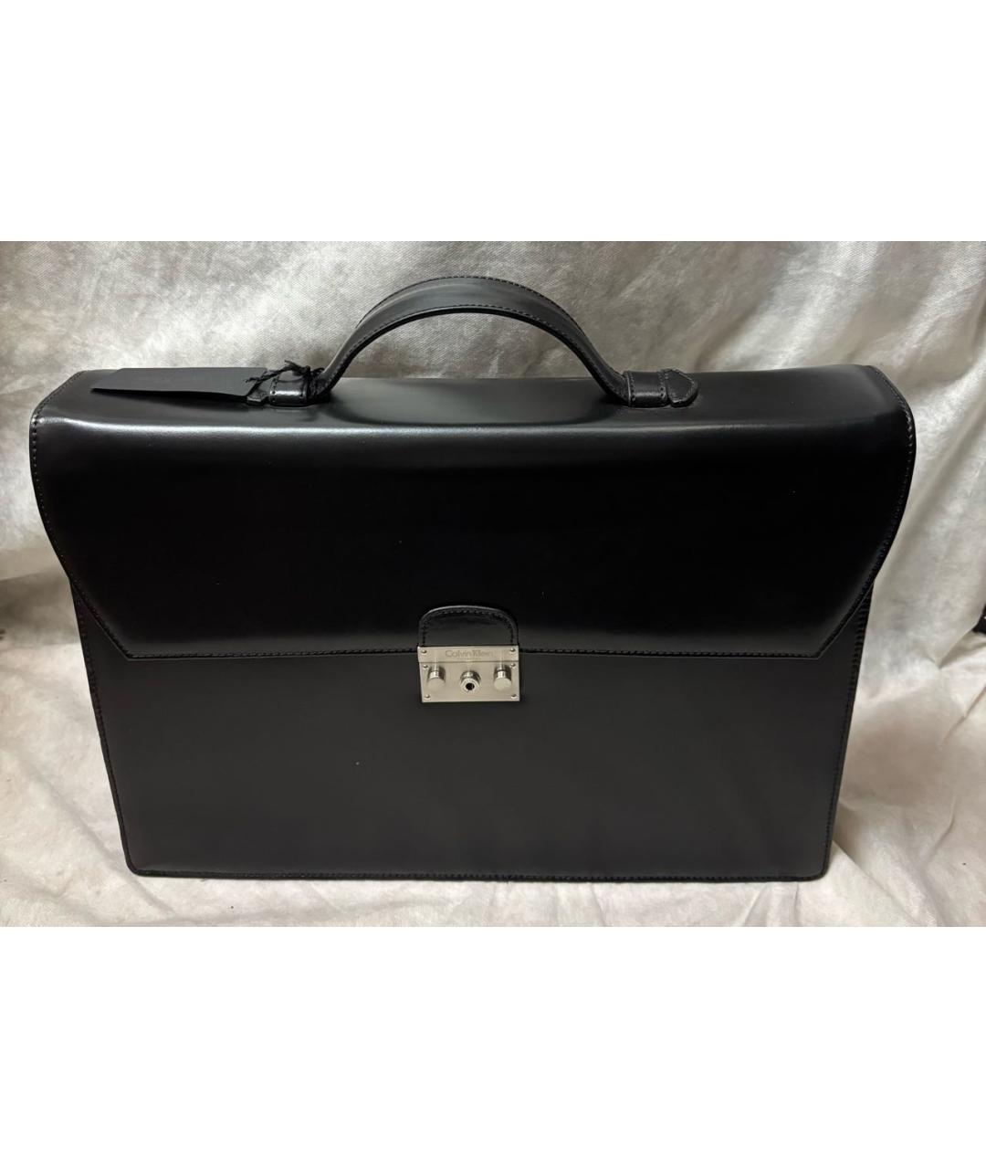 CALVIN KLEIN Черный кожаный портфель, фото 7