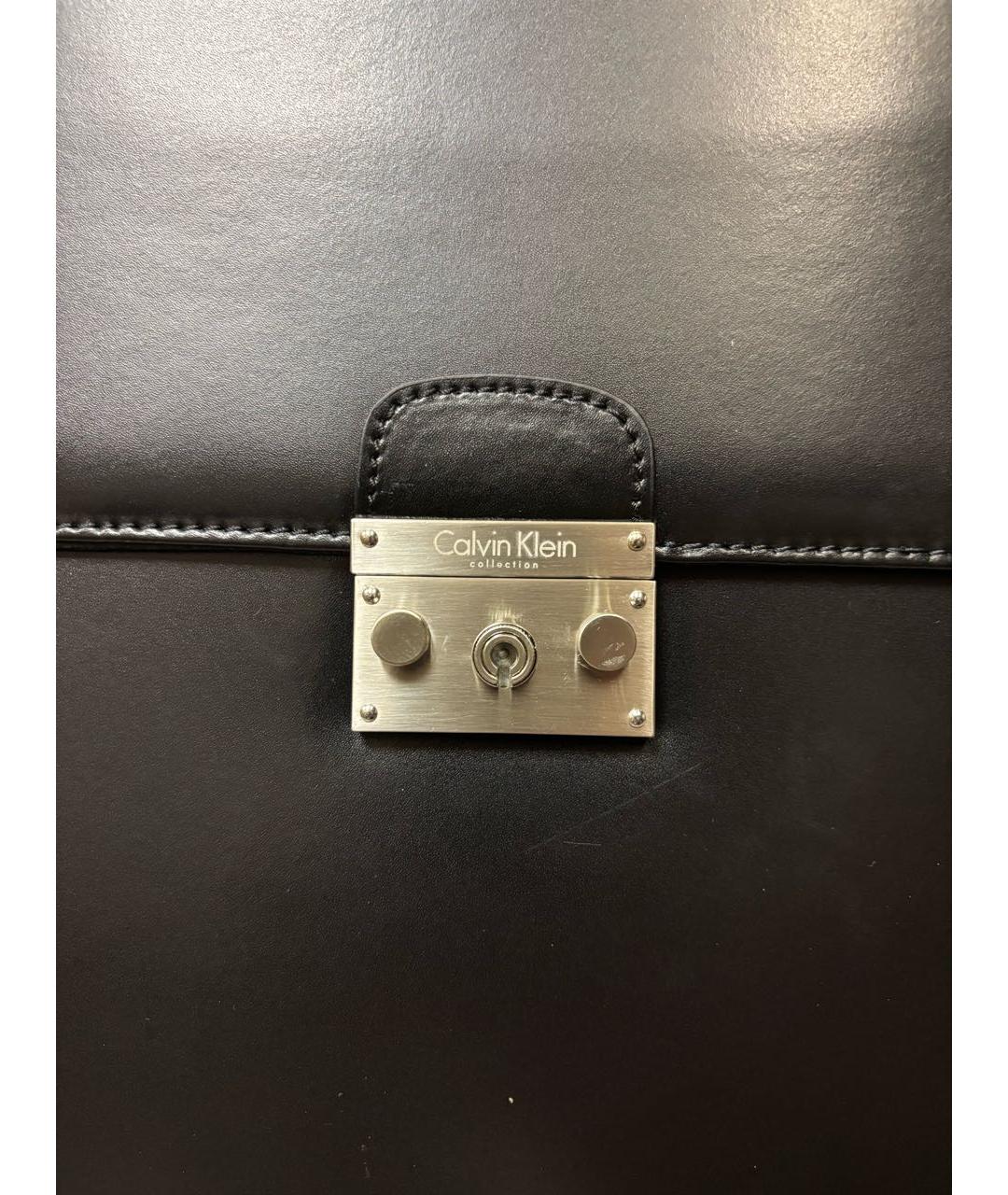 CALVIN KLEIN Черный кожаный портфель, фото 6