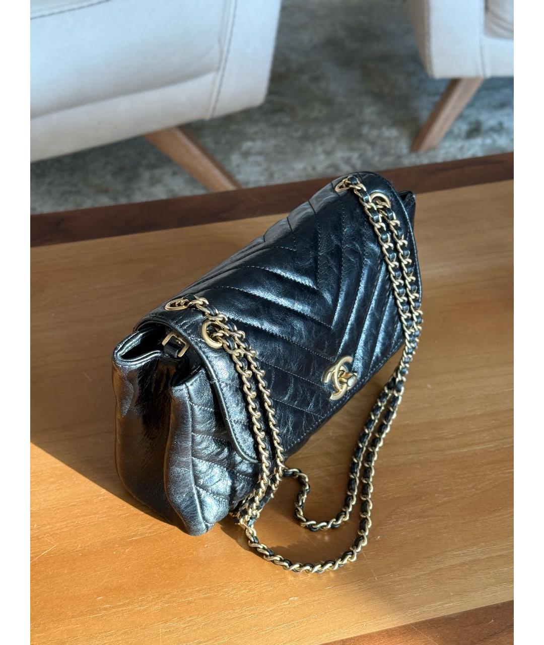 CHANEL Черная кожаная сумка через плечо, фото 5