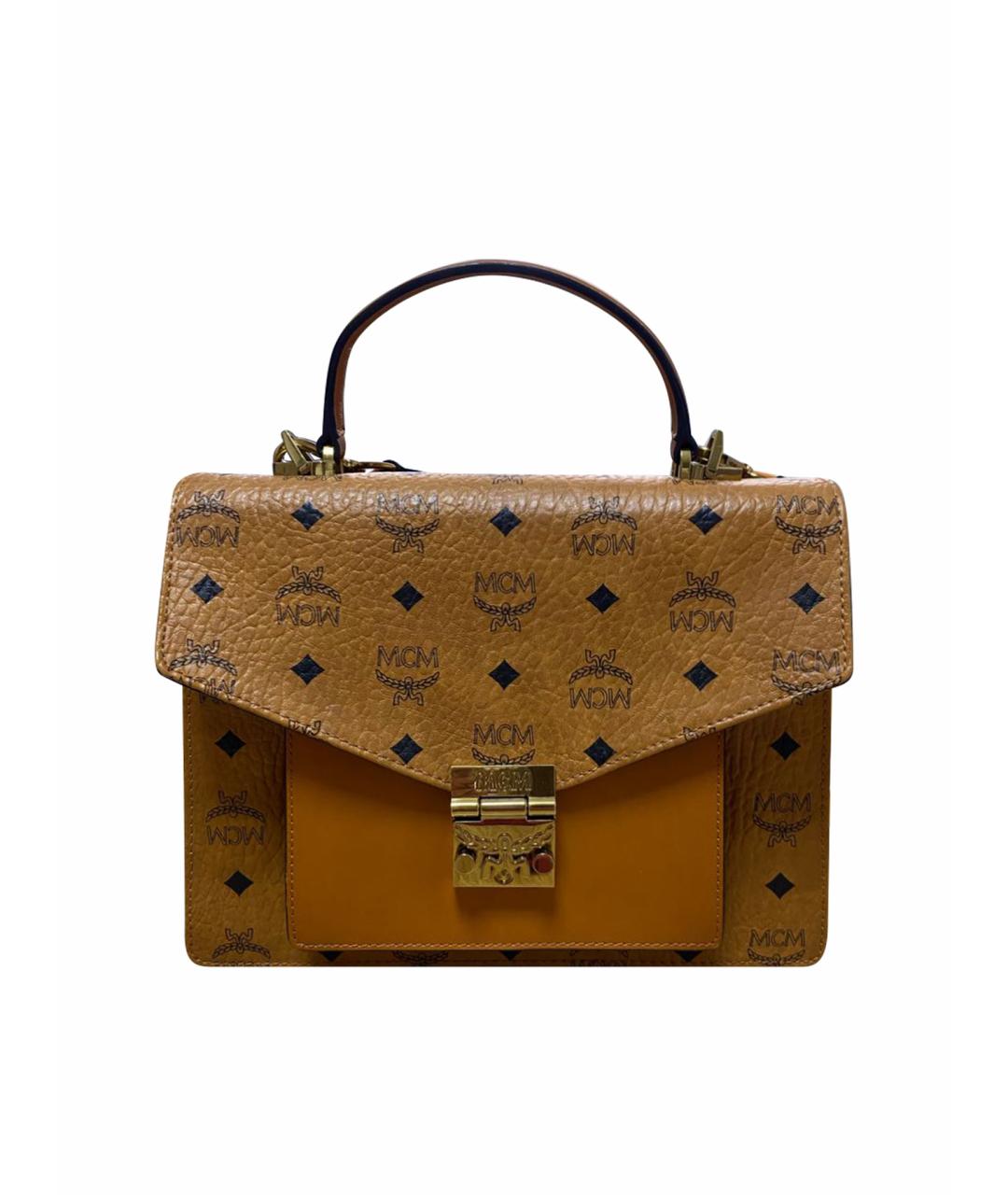 MCM Оранжевая кожаная сумка с короткими ручками, фото 1