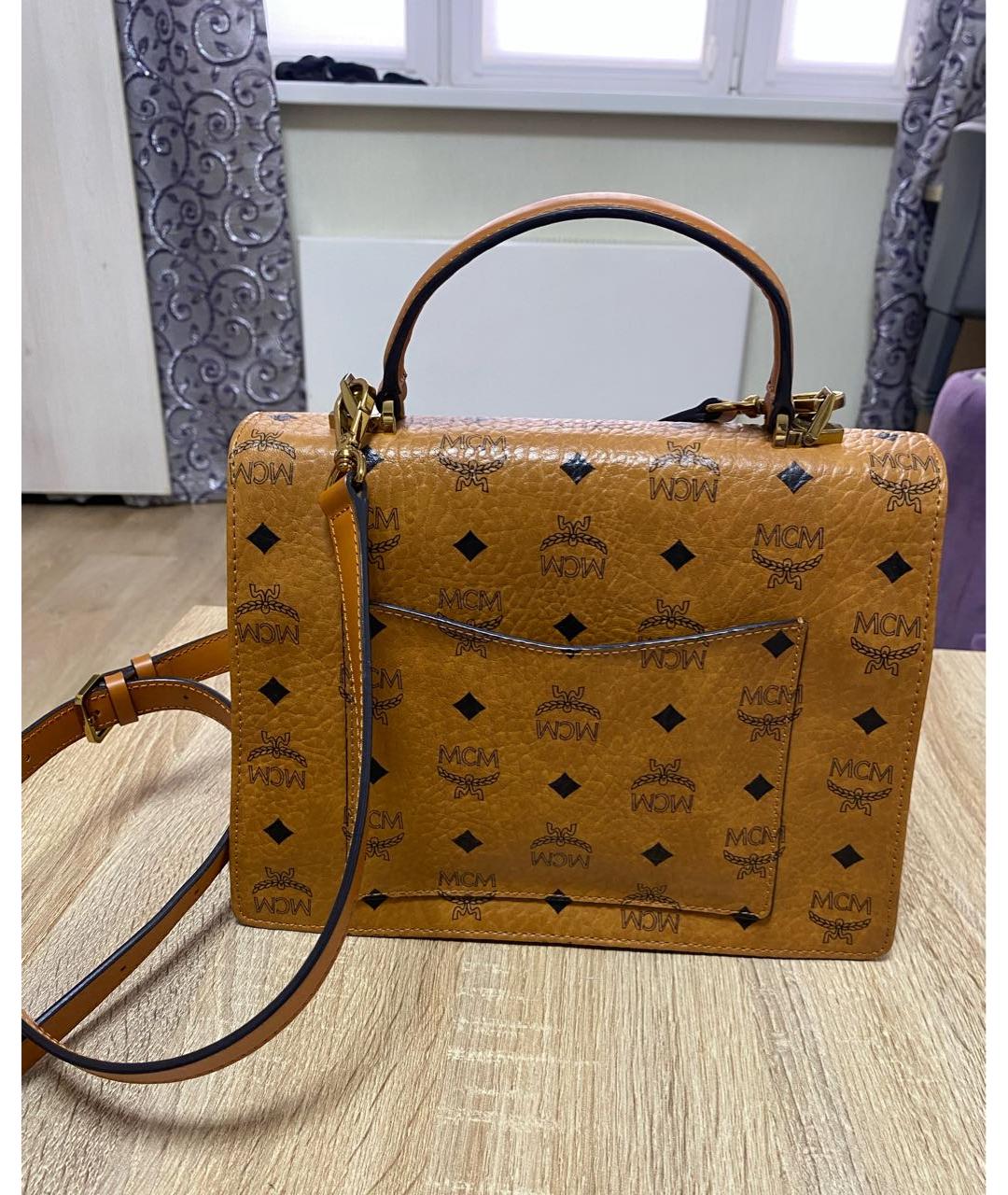 MCM Оранжевая кожаная сумка с короткими ручками, фото 4