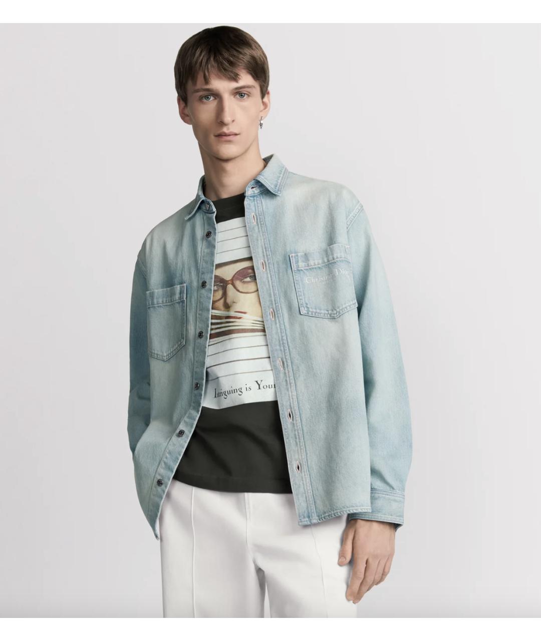 CHRISTIAN DIOR Голубая хлопковая кэжуал рубашка, фото 4