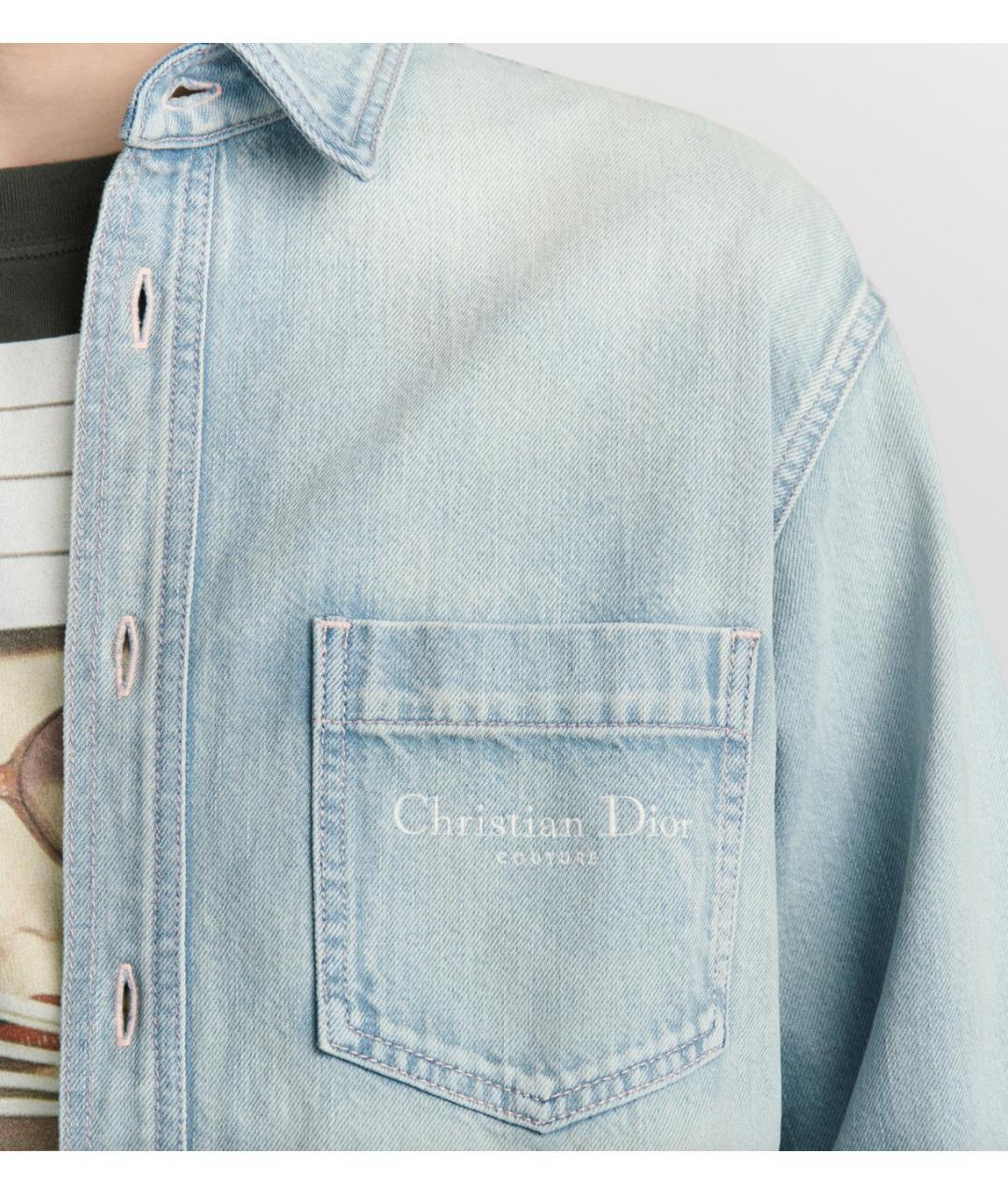 CHRISTIAN DIOR Голубая хлопковая кэжуал рубашка, фото 3