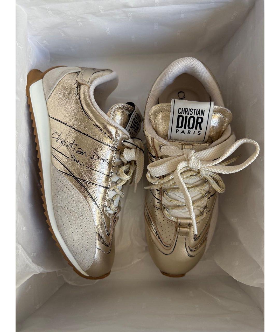 CHRISTIAN DIOR Золотые кожаные кроссовки, фото 8