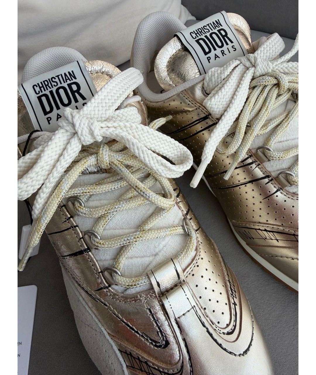CHRISTIAN DIOR Золотые кожаные кроссовки, фото 3
