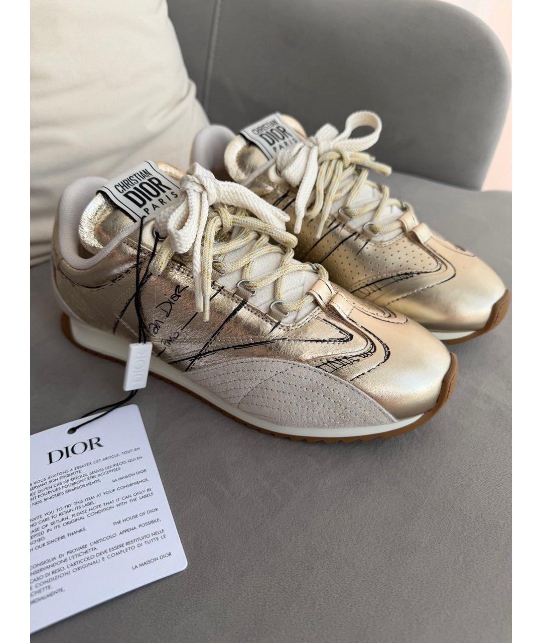 CHRISTIAN DIOR Золотые кожаные кроссовки, фото 2