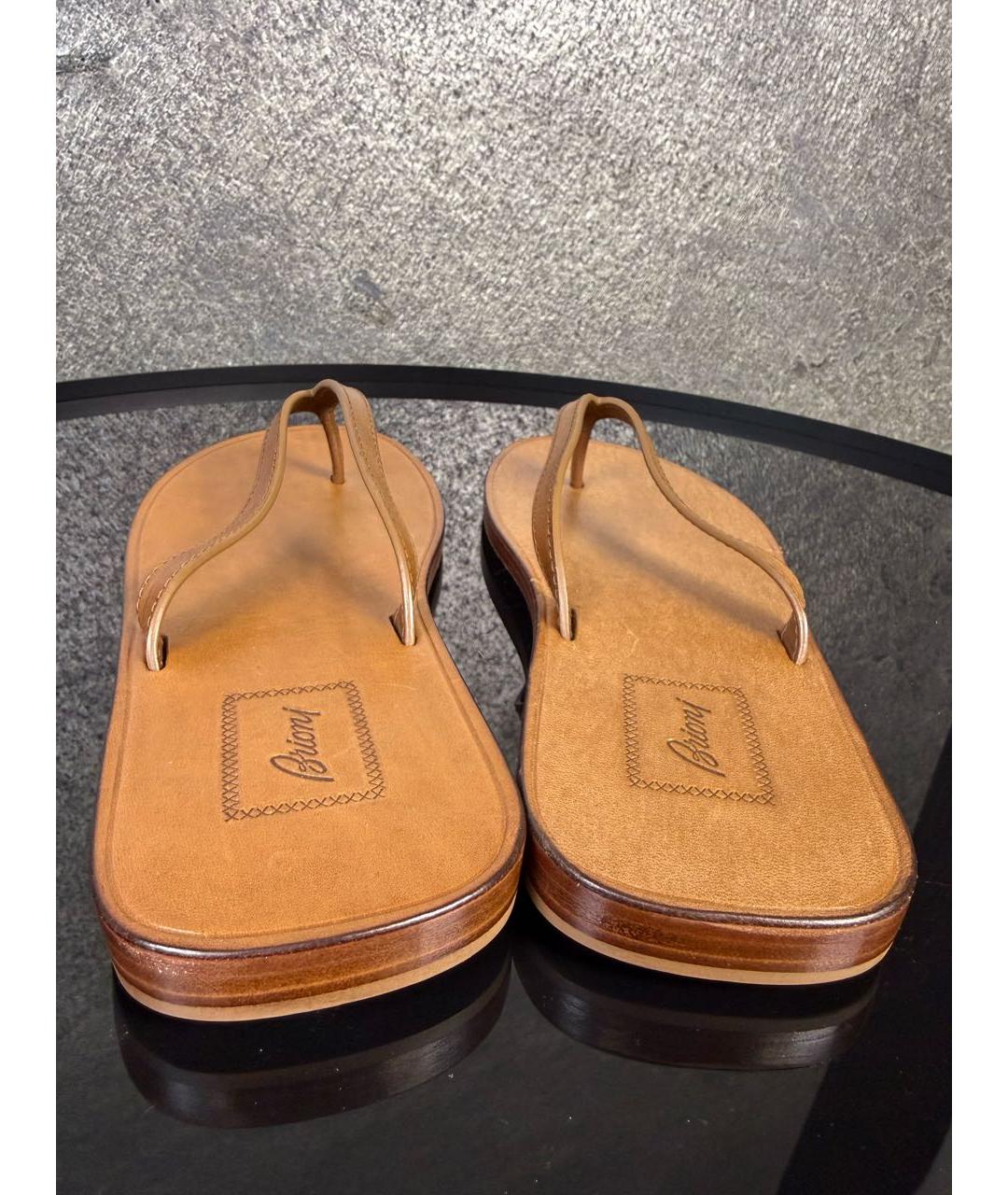 BRIONI Коричневые кожаные шлепанцы, фото 4