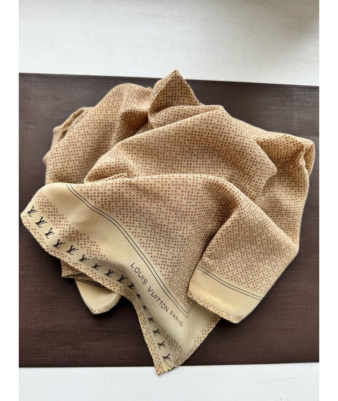 LOUIS VUITTON Бежевый шелковый платок, фото 2