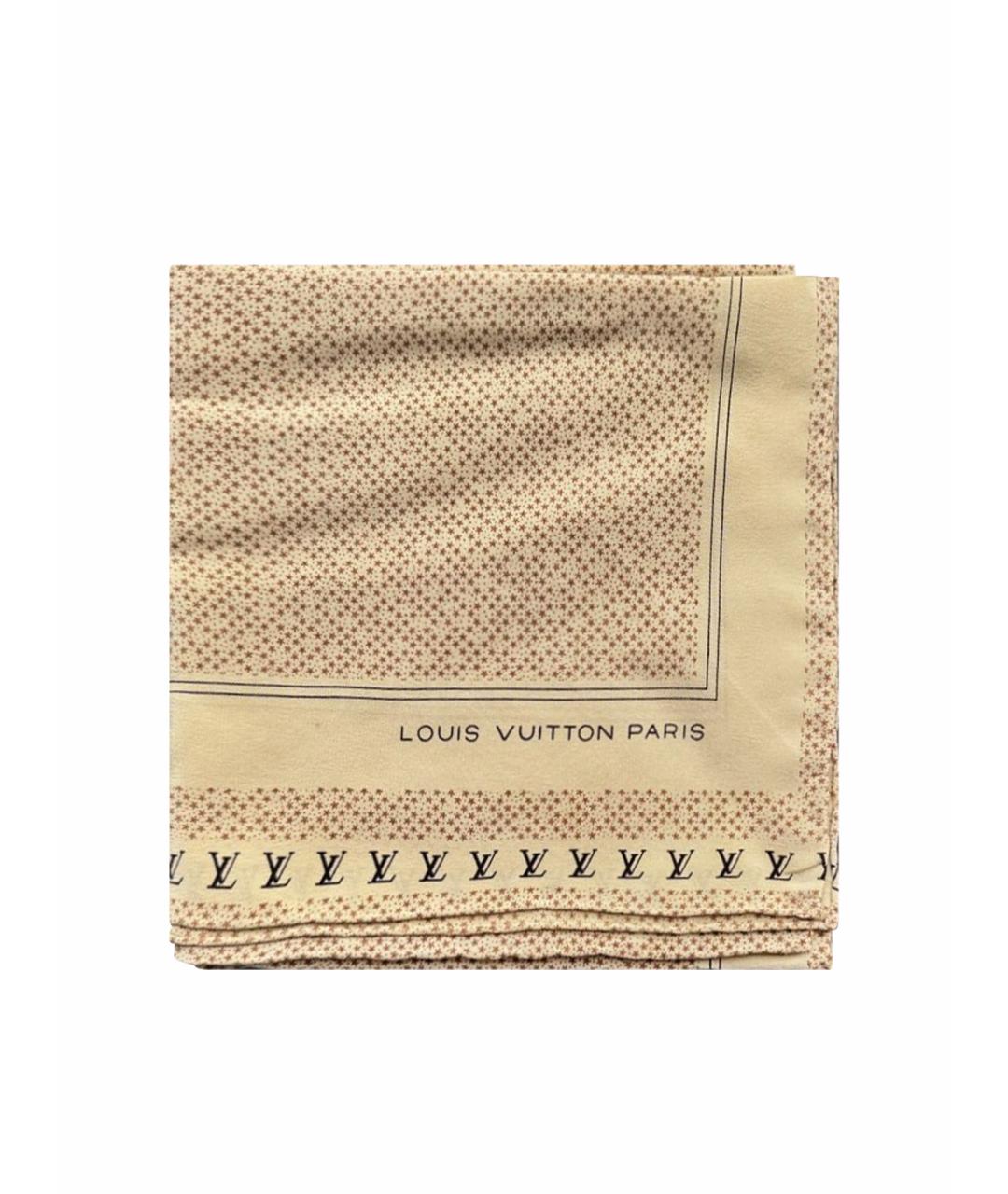 LOUIS VUITTON Бежевый шелковый платок, фото 1