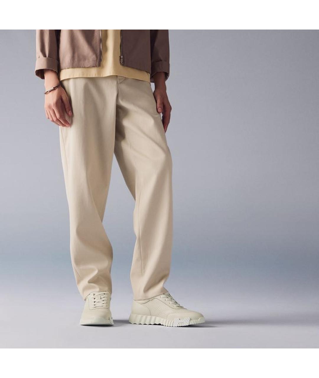 HERMES Бежевые кожаные низкие кроссовки / кеды, фото 3