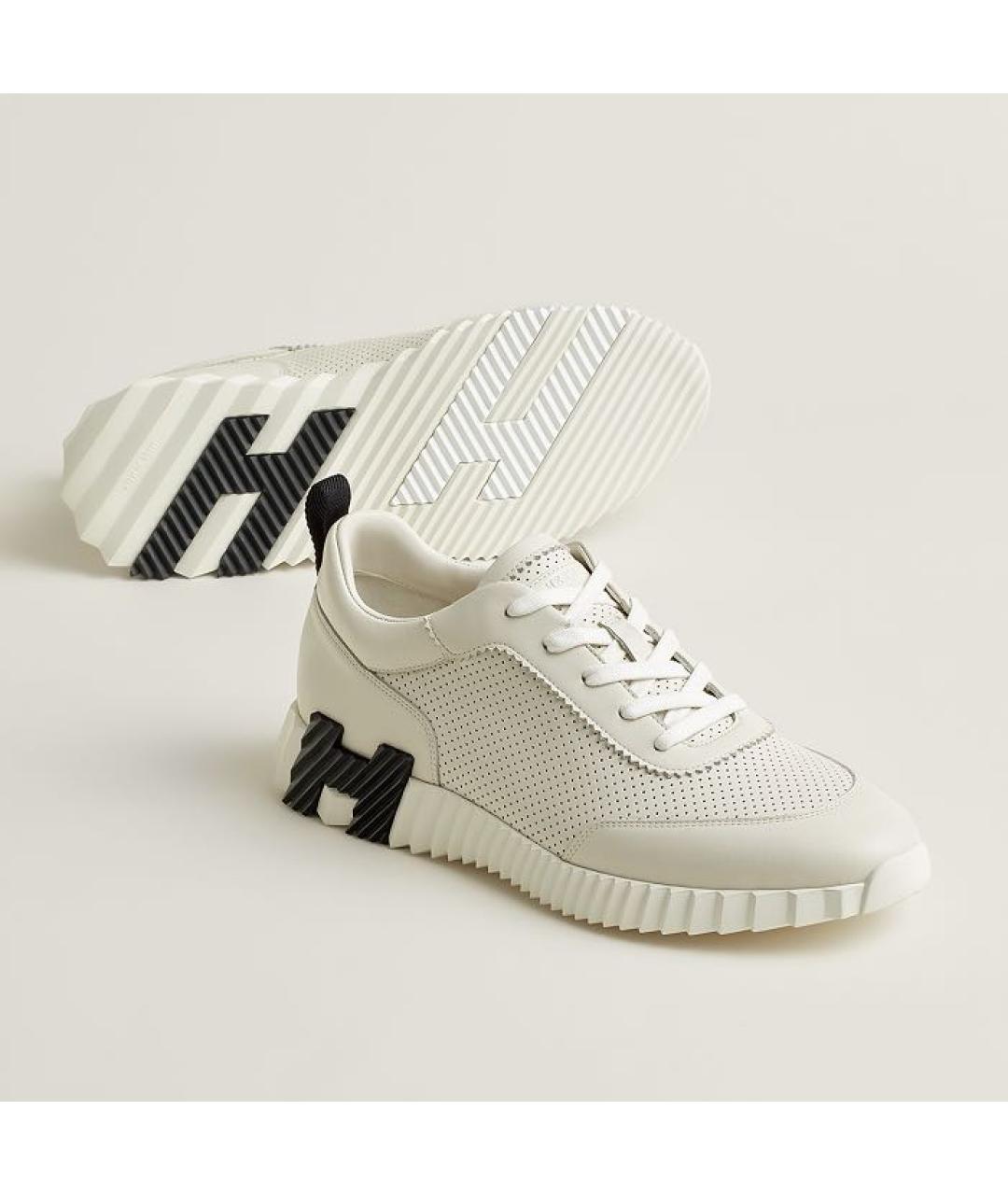 HERMES Бежевые кожаные низкие кроссовки / кеды, фото 2