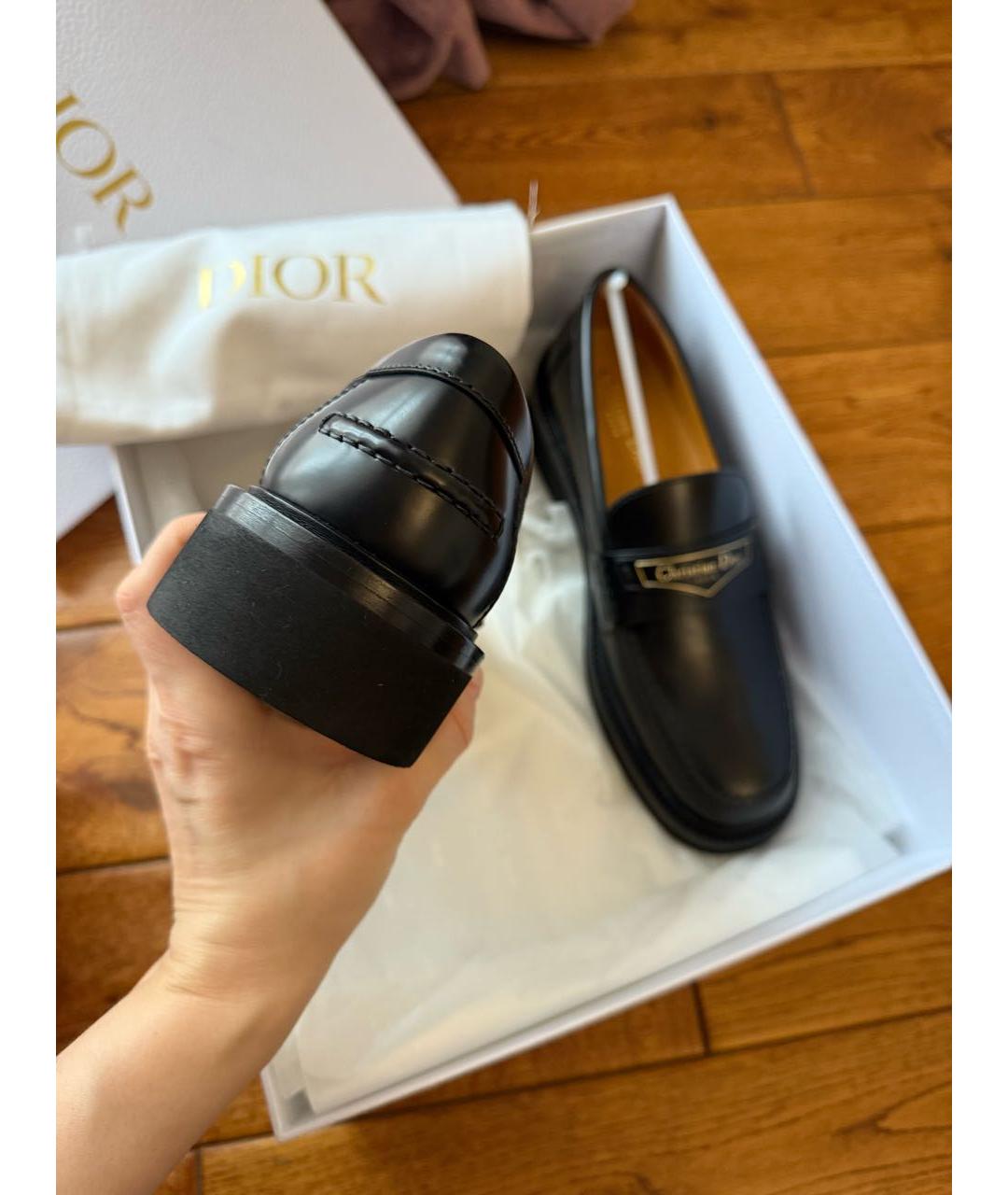 CHRISTIAN DIOR Черные кожаные лоферы, фото 6