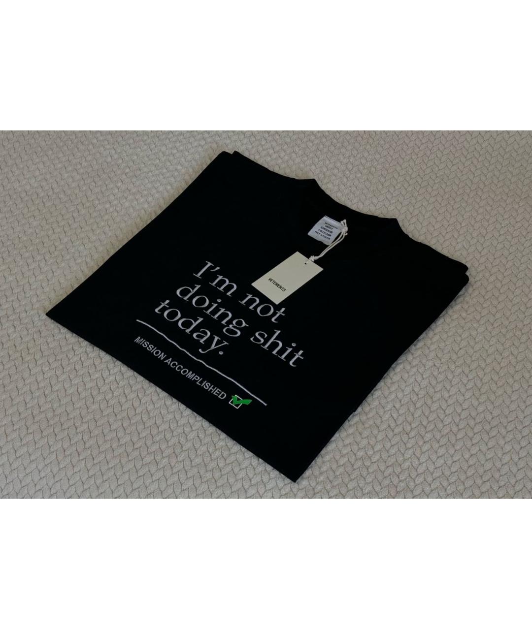 VETEMENTS Черная хлопко-эластановая футболка, фото 4