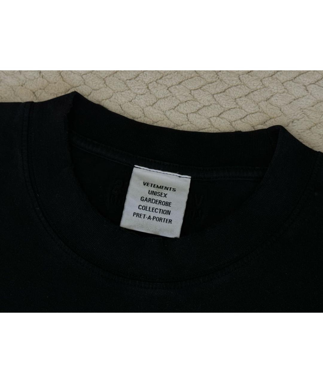 VETEMENTS Черная хлопко-эластановая футболка, фото 3