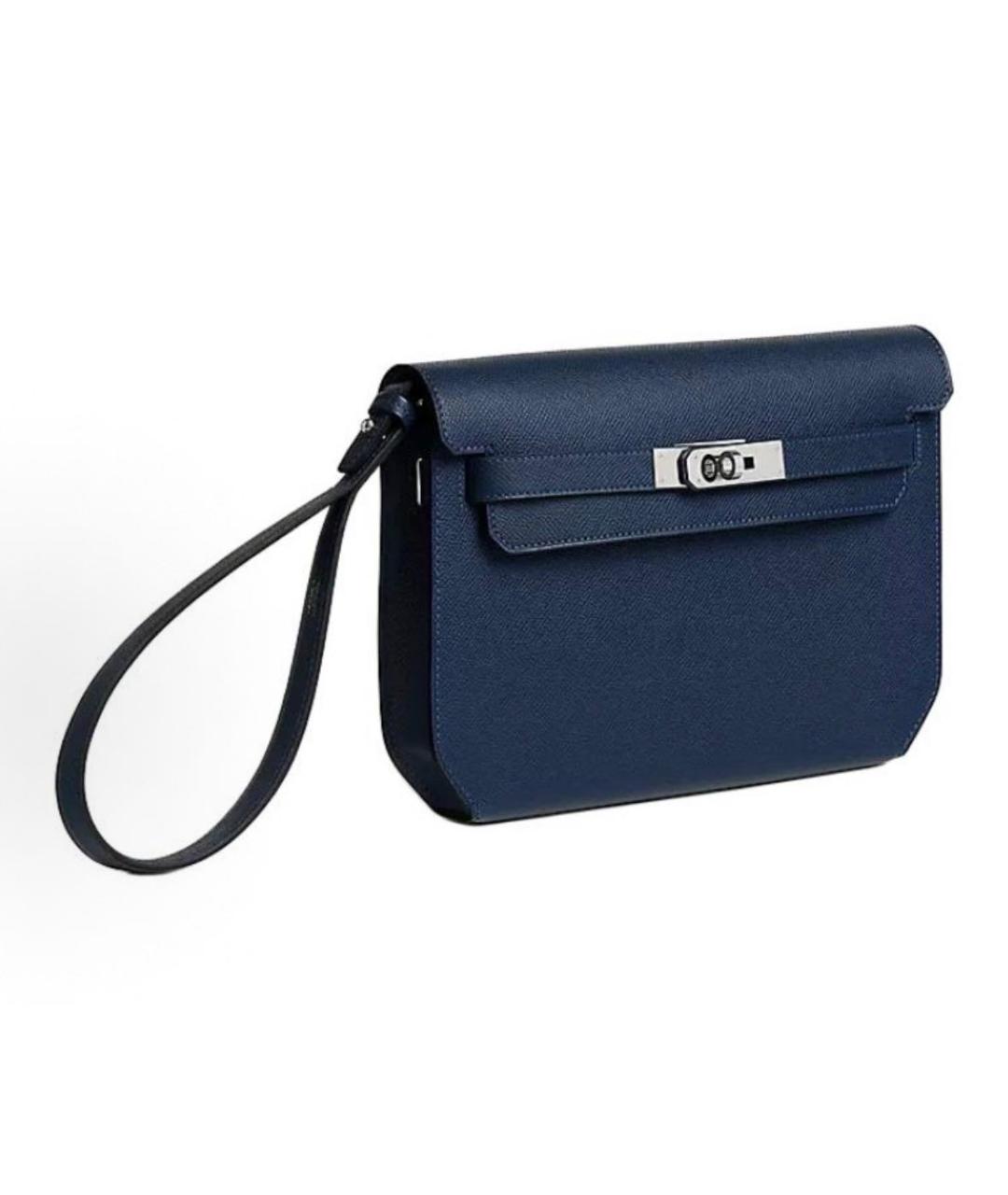 HERMES Темно-синяя кожаная барсетка, фото 2