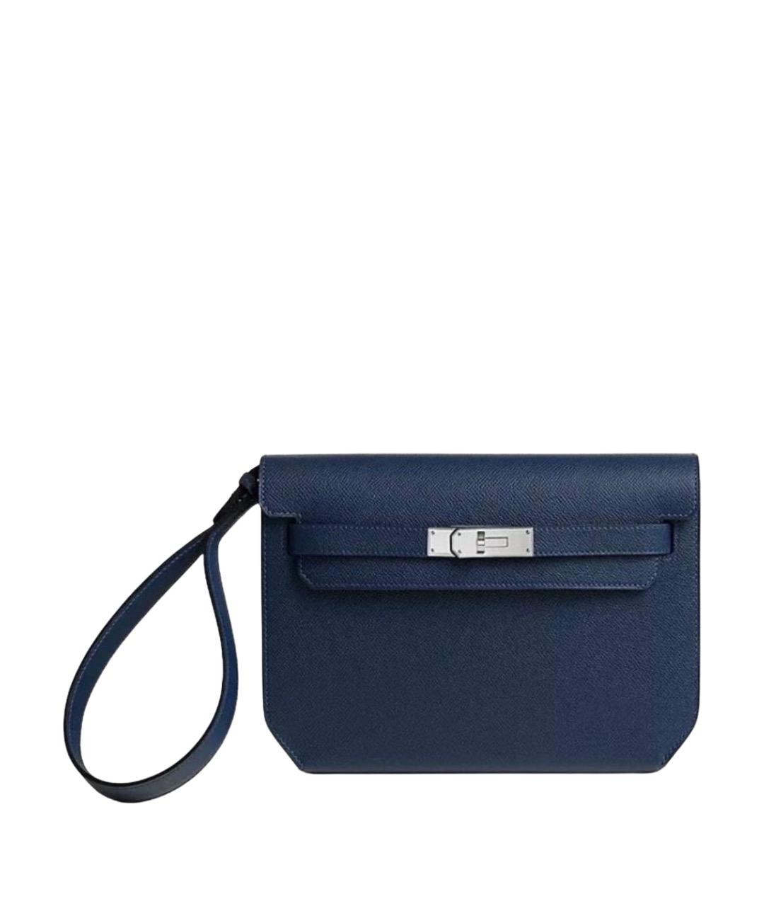 HERMES Темно-синяя кожаная барсетка, фото 1