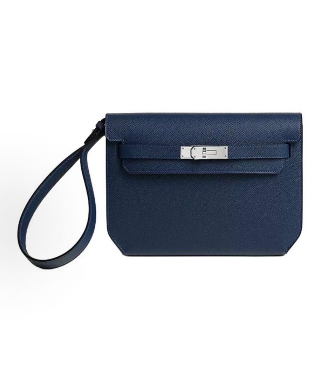 HERMES Темно-синяя кожаная барсетка, фото 4
