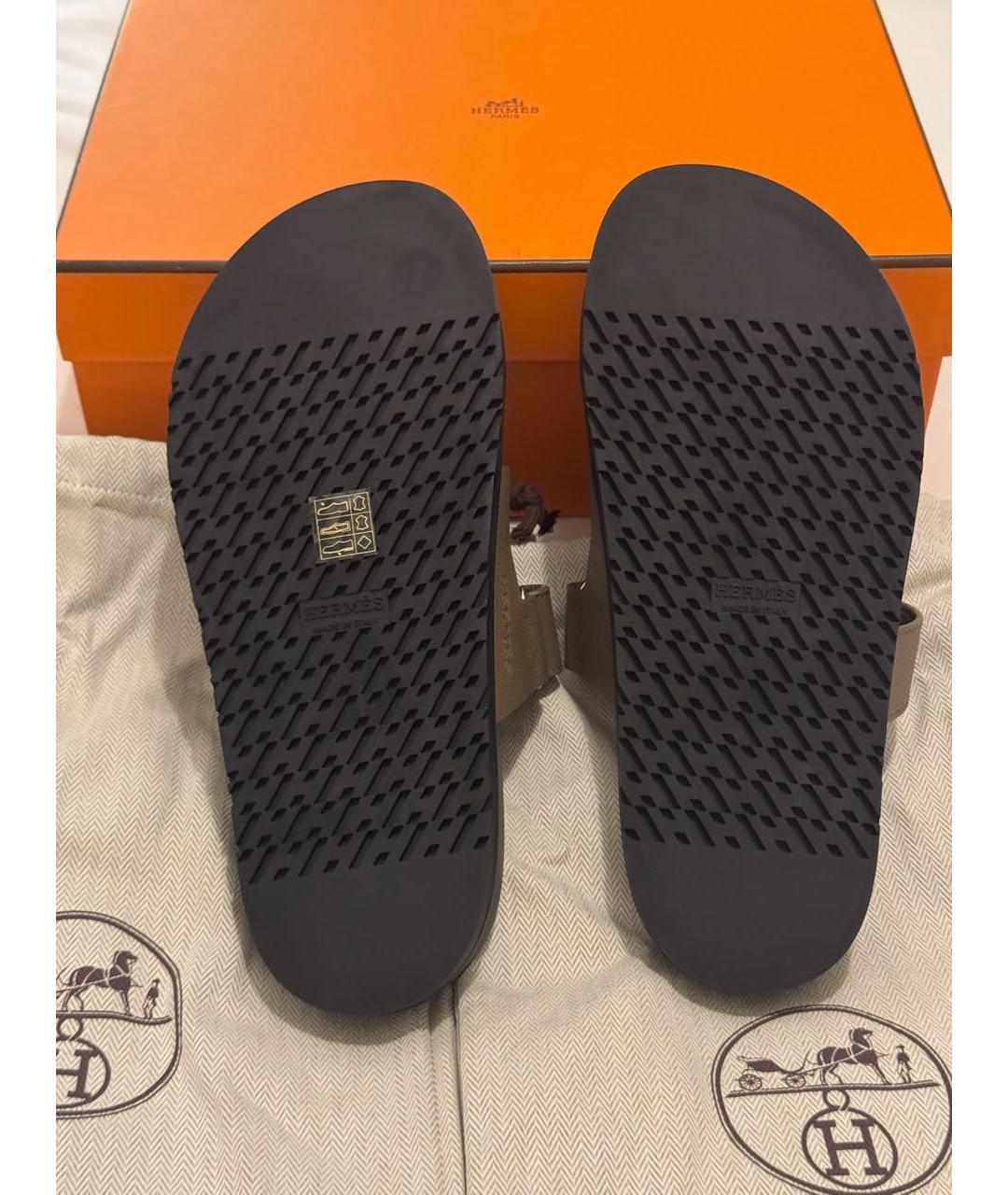 HERMES Серые кожаные шлепанцы, фото 5