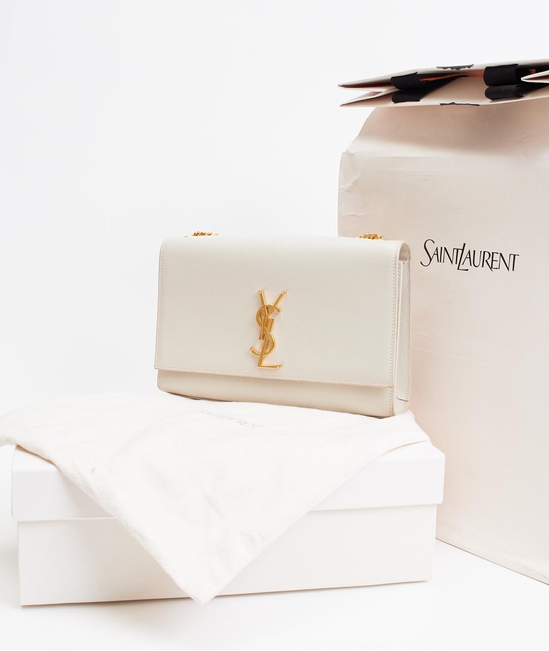 SAINT LAURENT Бежевая кожаная сумка через плечо, фото 6