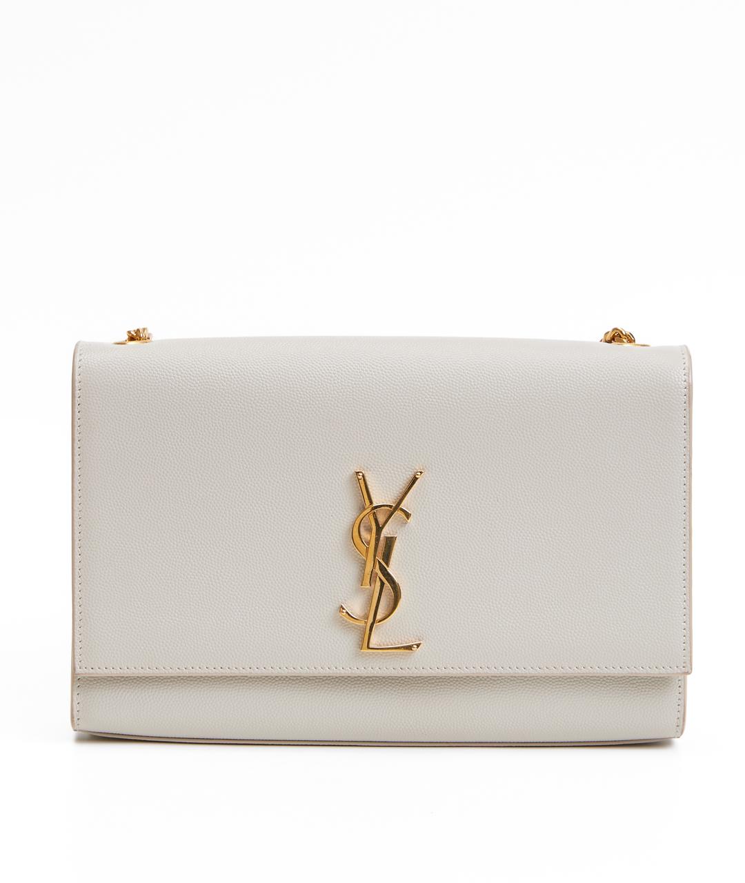 SAINT LAURENT Бежевая кожаная сумка через плечо, фото 7