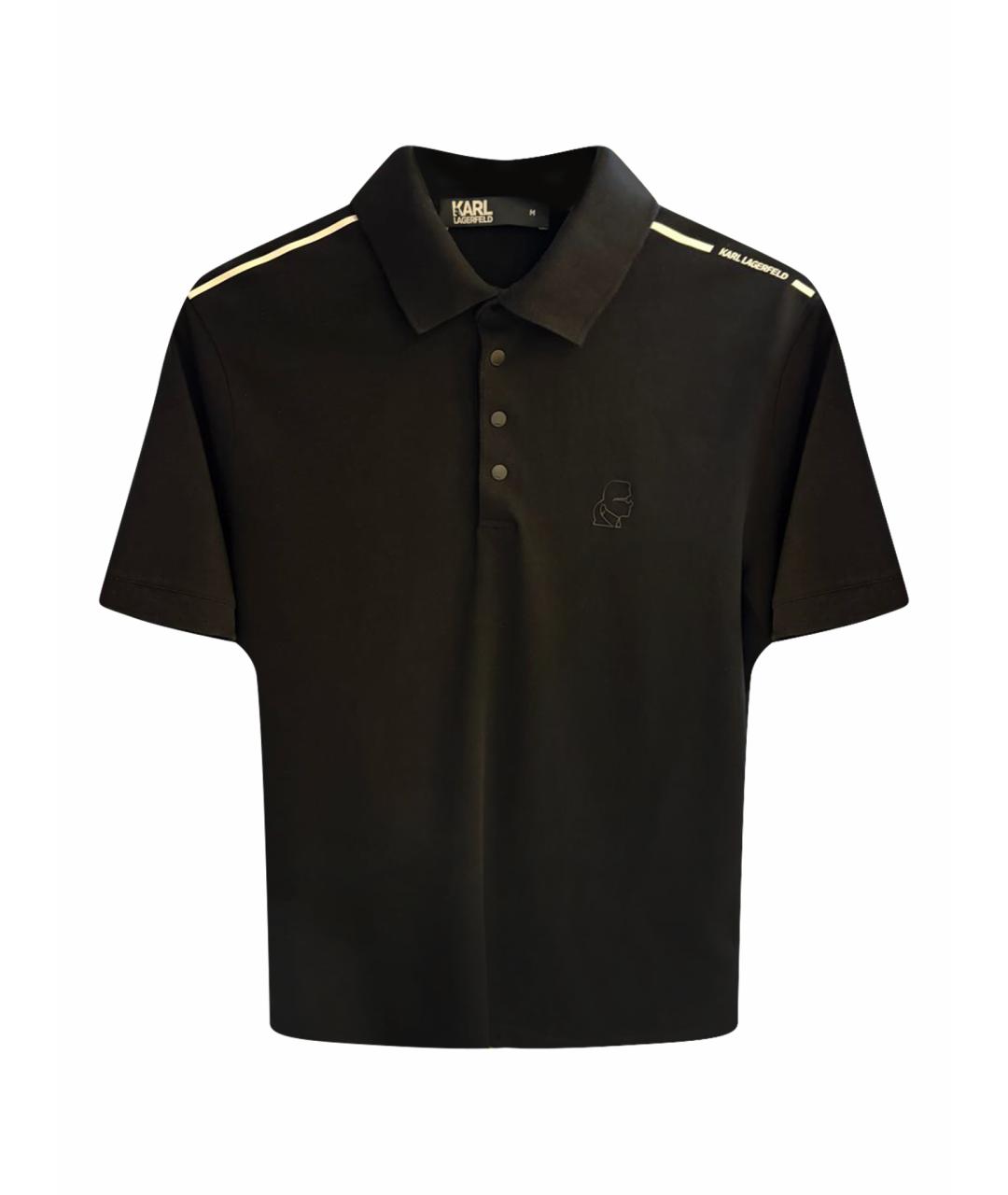 KARL LAGERFELD Черное хлопковое поло с коротким рукавом, фото 1