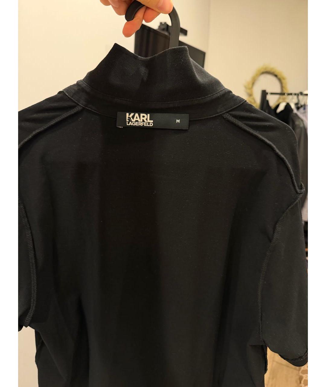 KARL LAGERFELD Черное хлопковое поло с коротким рукавом, фото 3