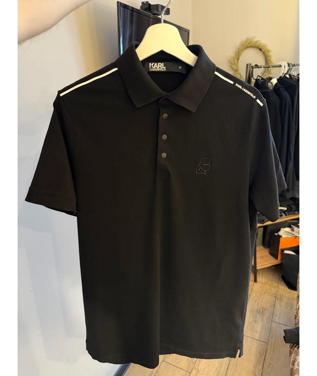 KARL LAGERFELD Черное хлопковое поло с коротким рукавом, фото 6