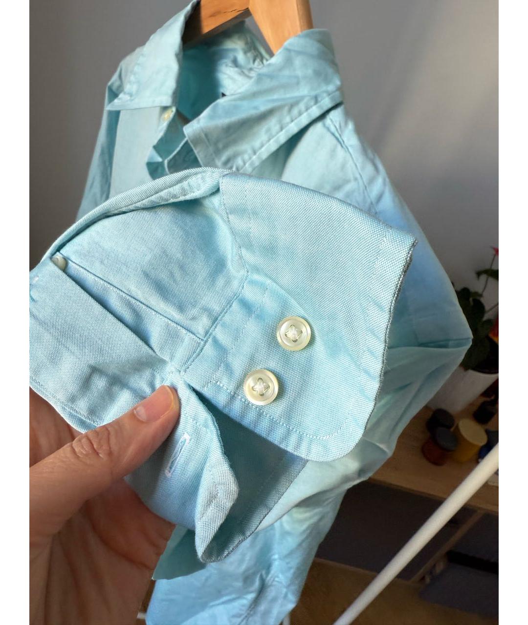 RALPH LAUREN Голубая хлопковая классическая рубашка, фото 4