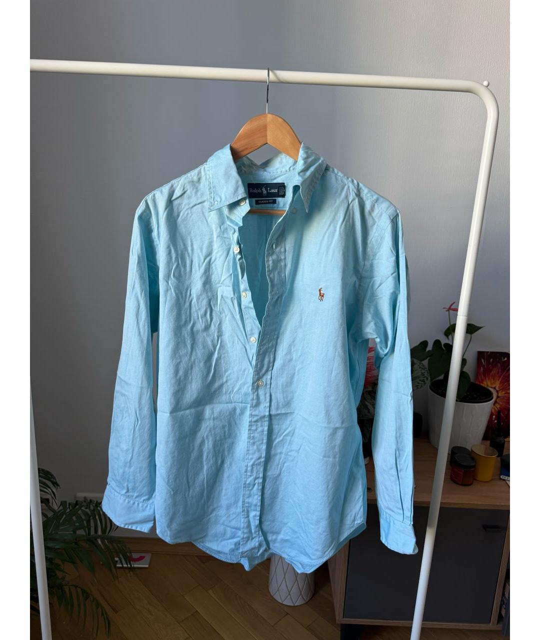 RALPH LAUREN Голубая хлопковая классическая рубашка, фото 6
