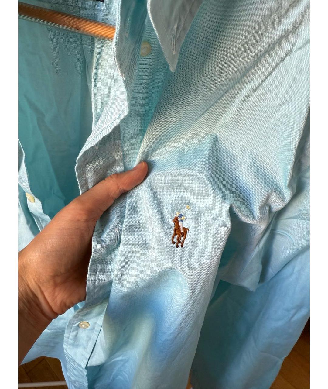 RALPH LAUREN Голубая хлопковая классическая рубашка, фото 5