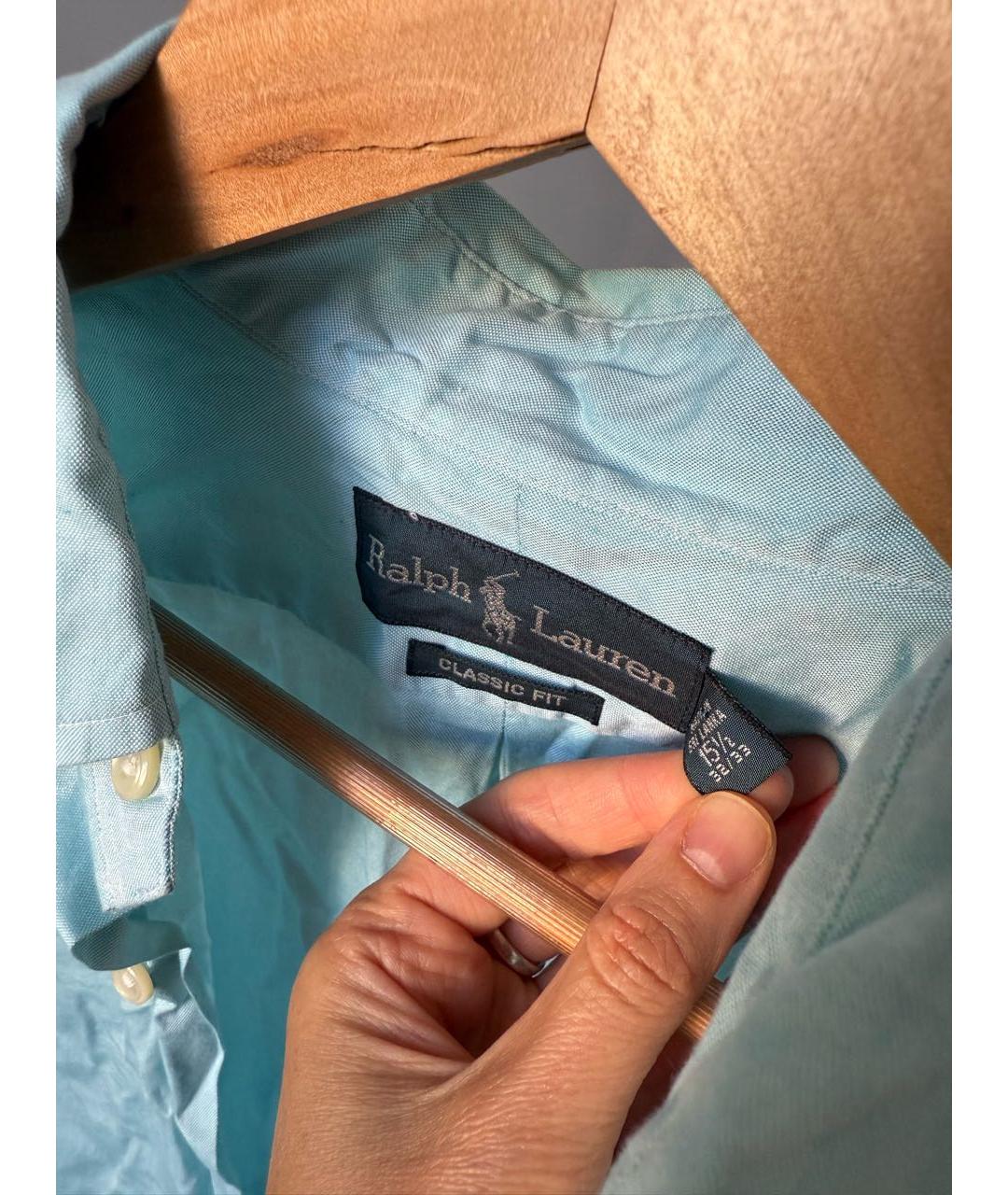 RALPH LAUREN Голубая хлопковая классическая рубашка, фото 3