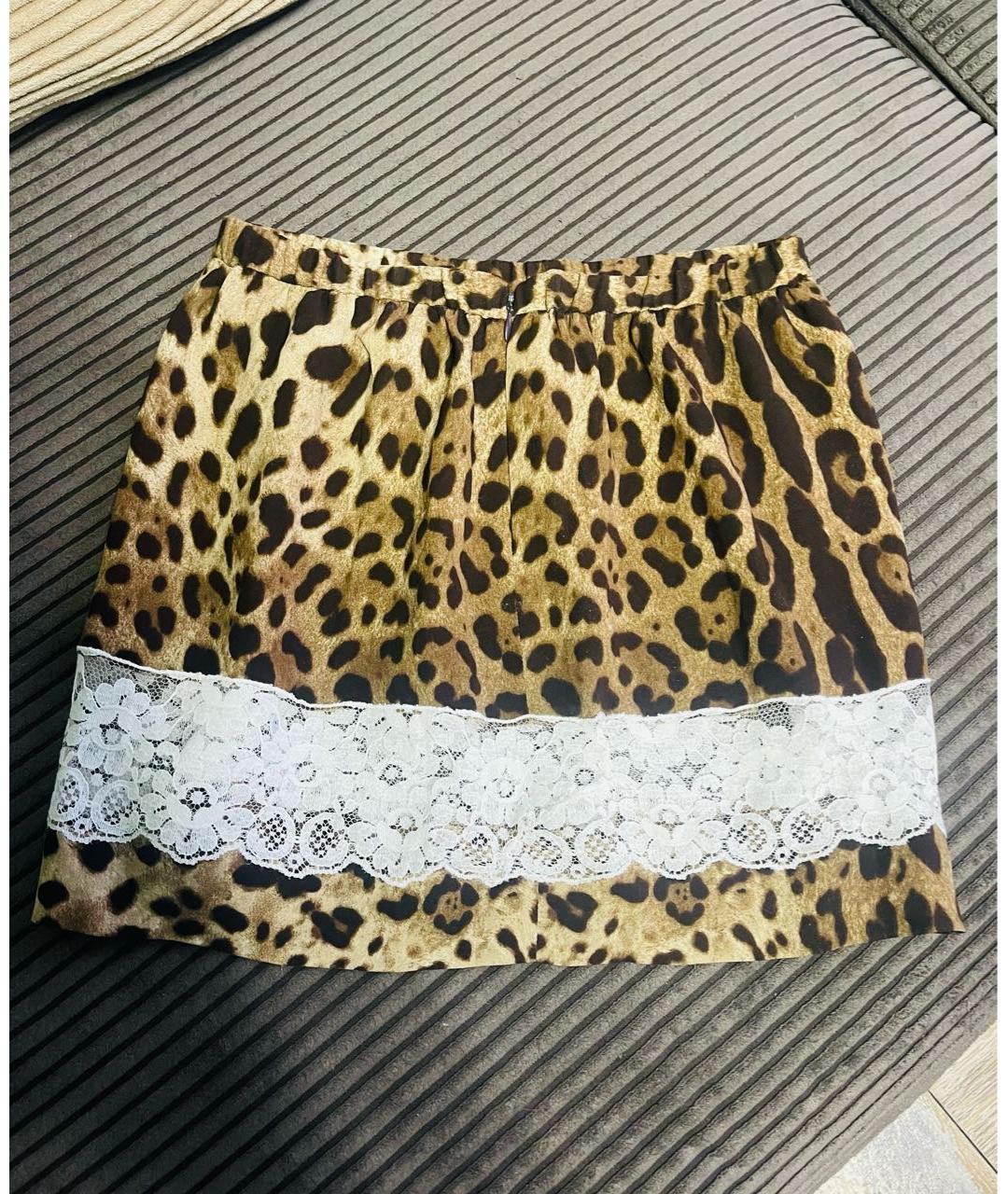 DOLCE&GABBANA Коричневая шелковая юбка мини, фото 9