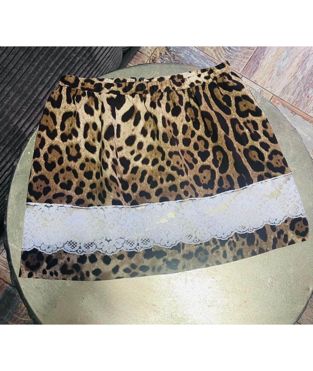 DOLCE&GABBANA Коричневая шелковая юбка мини, фото 3