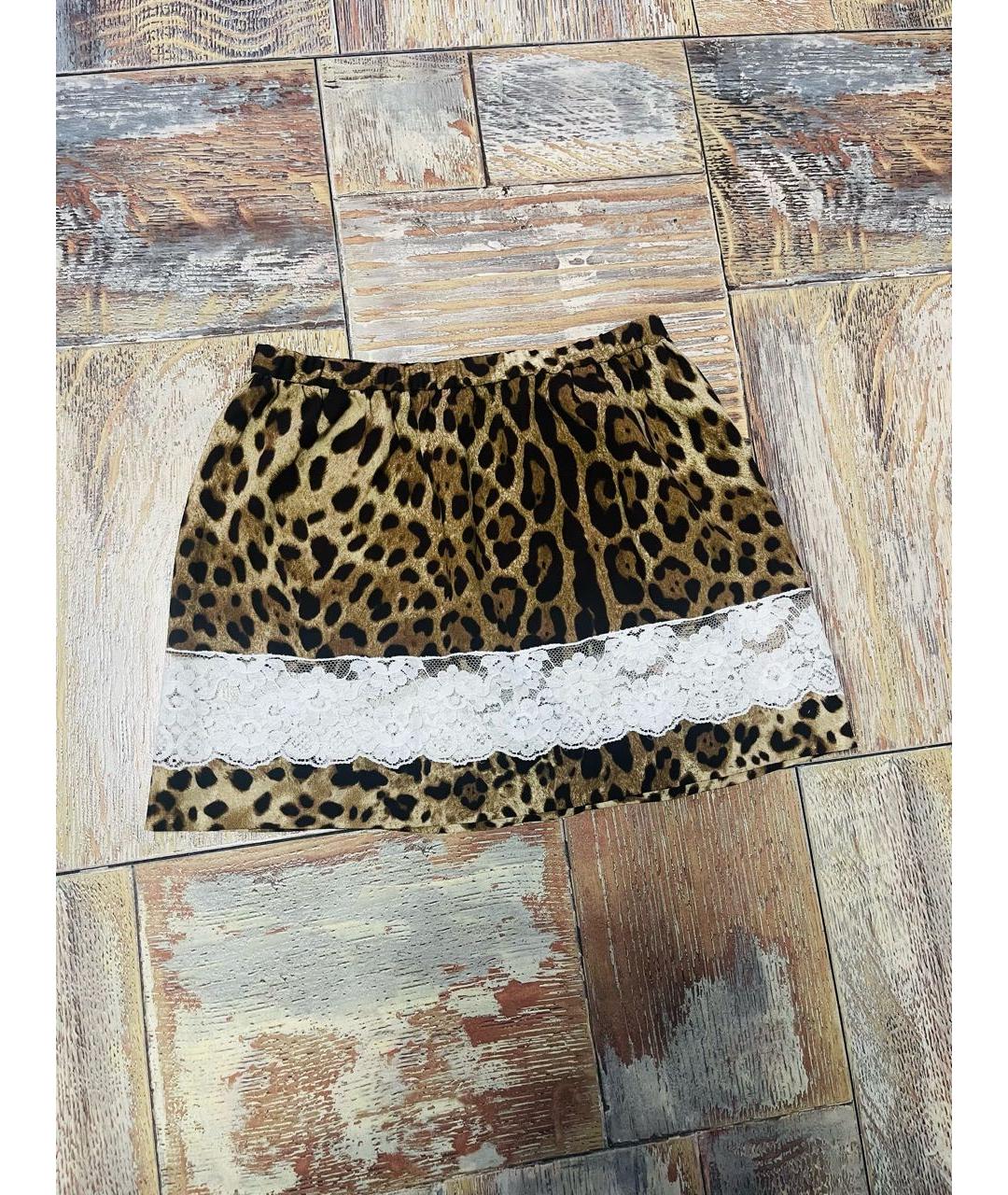 DOLCE&GABBANA Коричневая шелковая юбка мини, фото 4