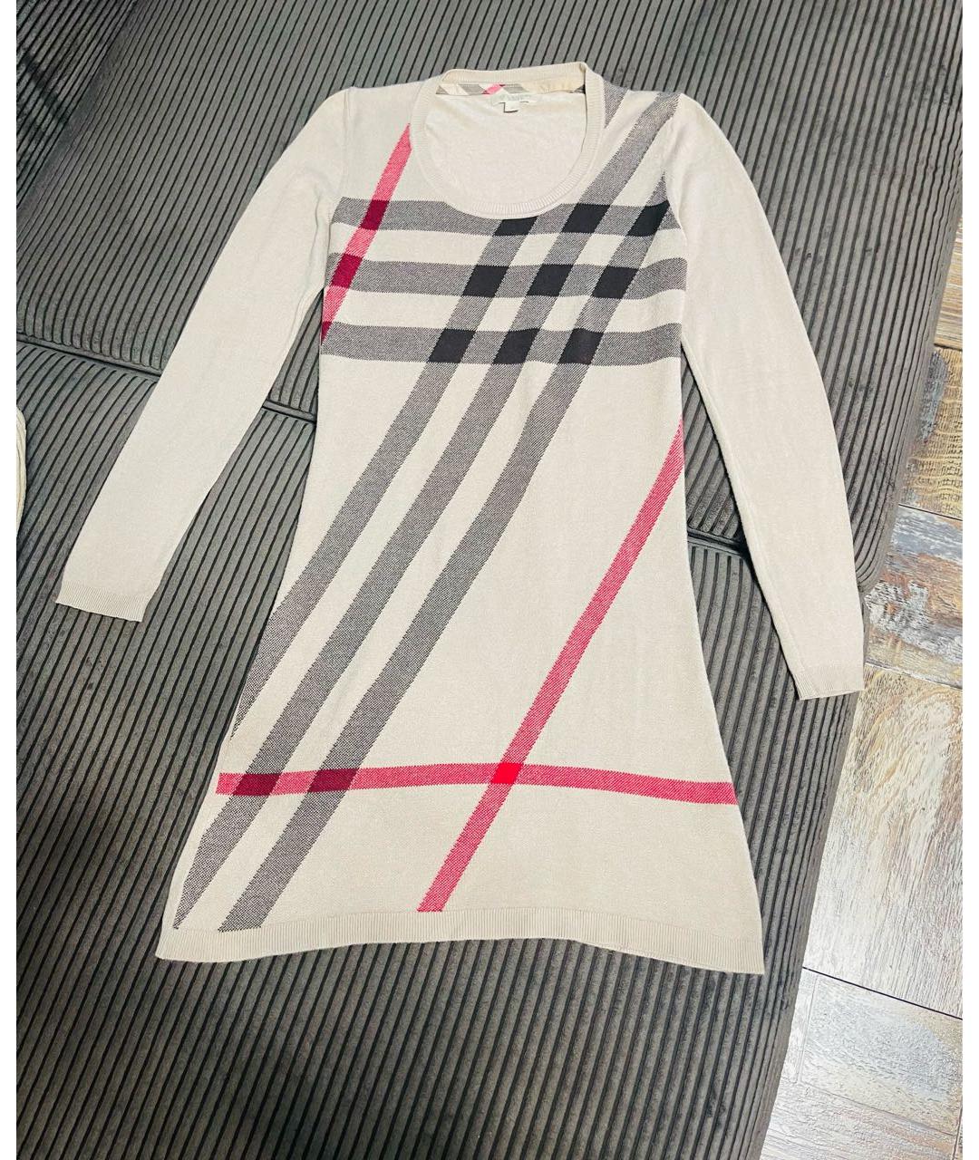 BURBERRY Бежевое вискозное повседневное платье, фото 3