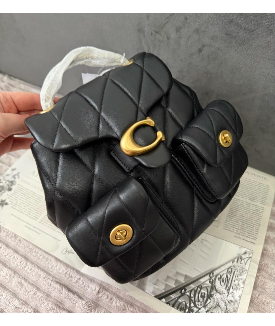 COACH Черный кожаный рюкзак, фото 8