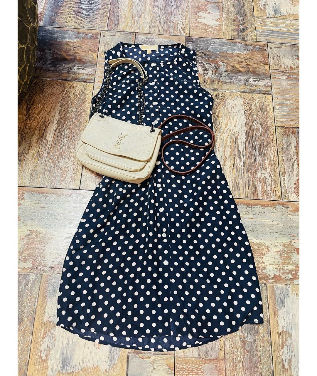 MICHAEL KORS Темно-синее шелковое повседневное платье, фото 5