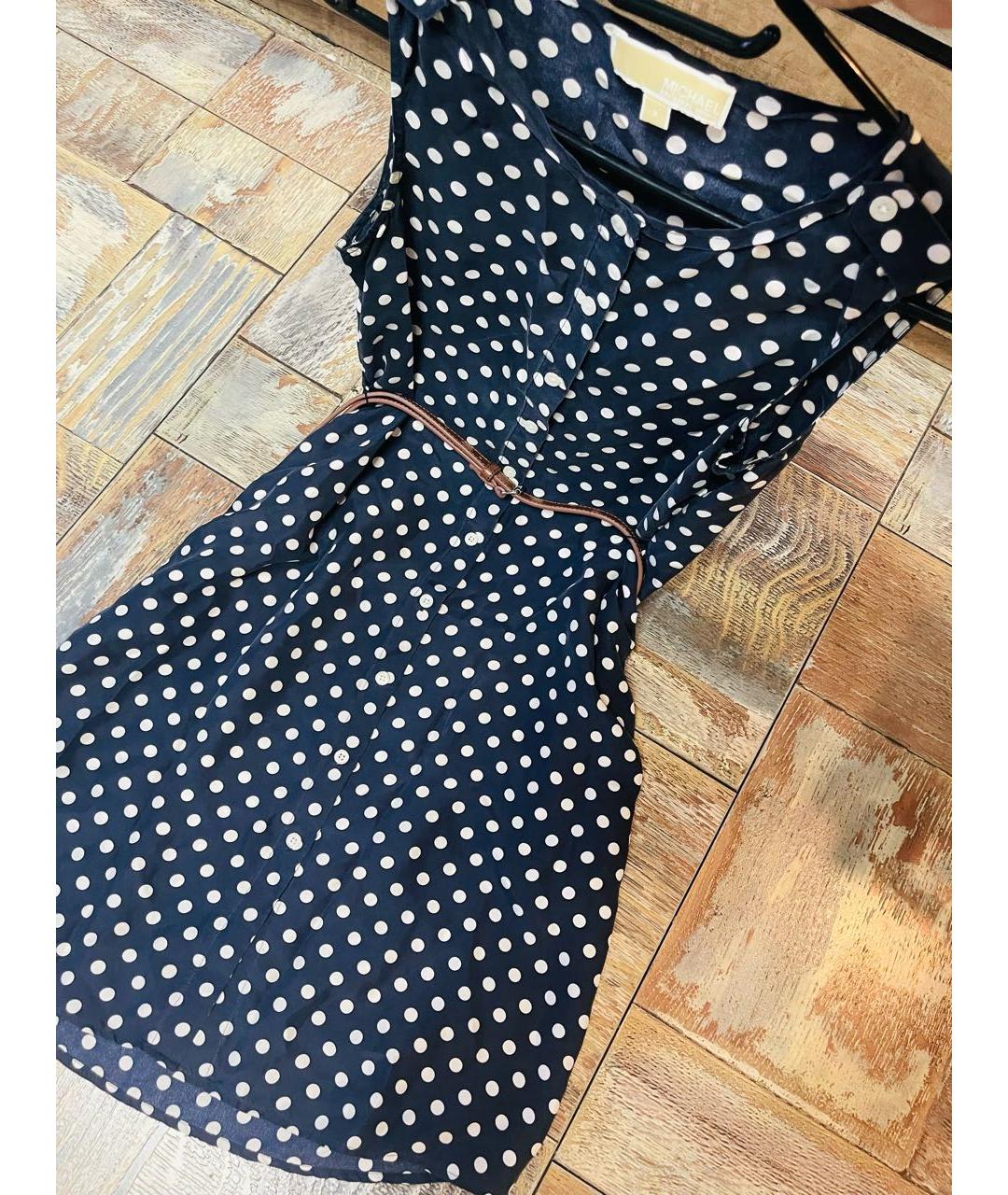 MICHAEL KORS Темно-синее шелковое повседневное платье, фото 6