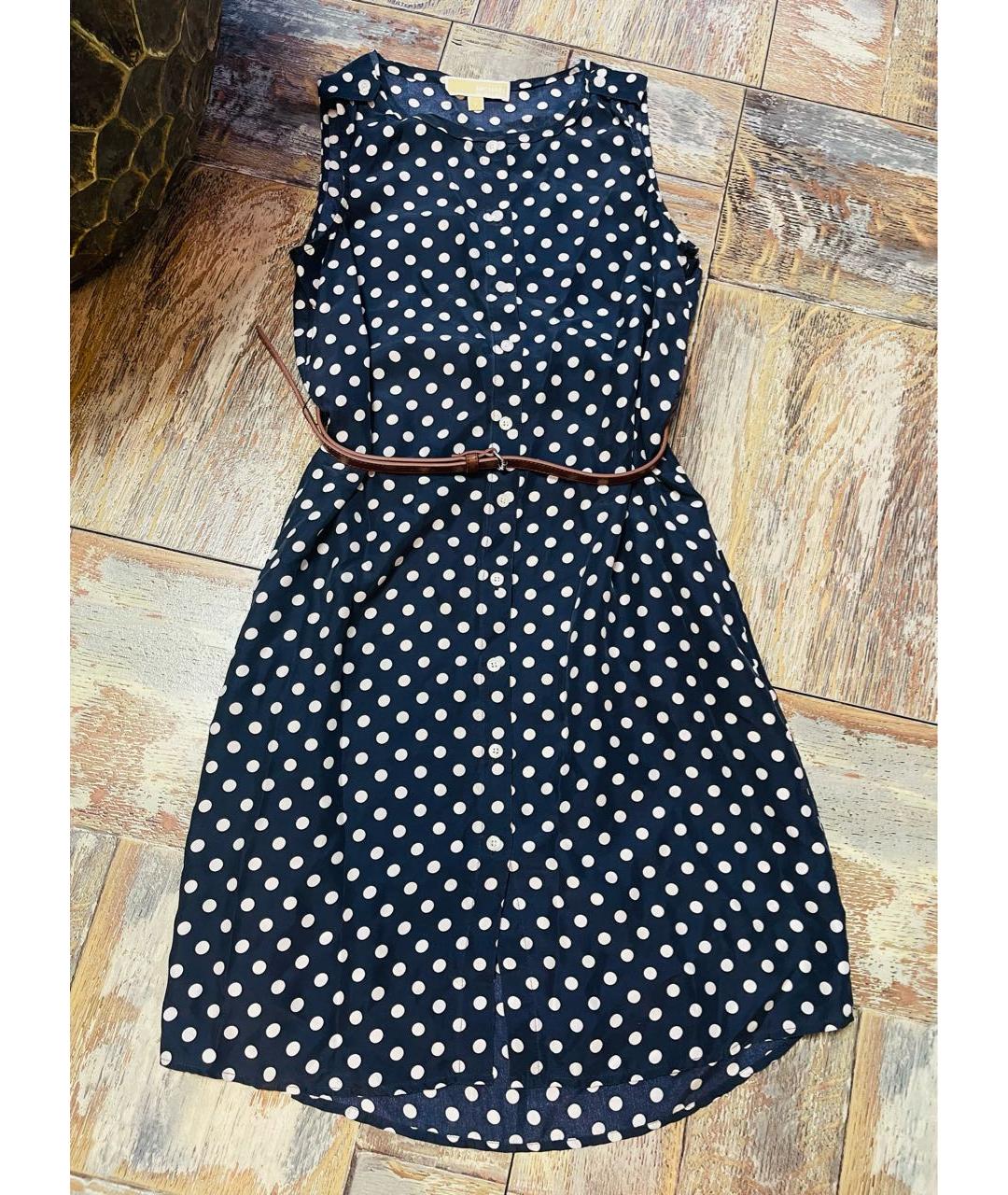 MICHAEL KORS Темно-синее шелковое повседневное платье, фото 8