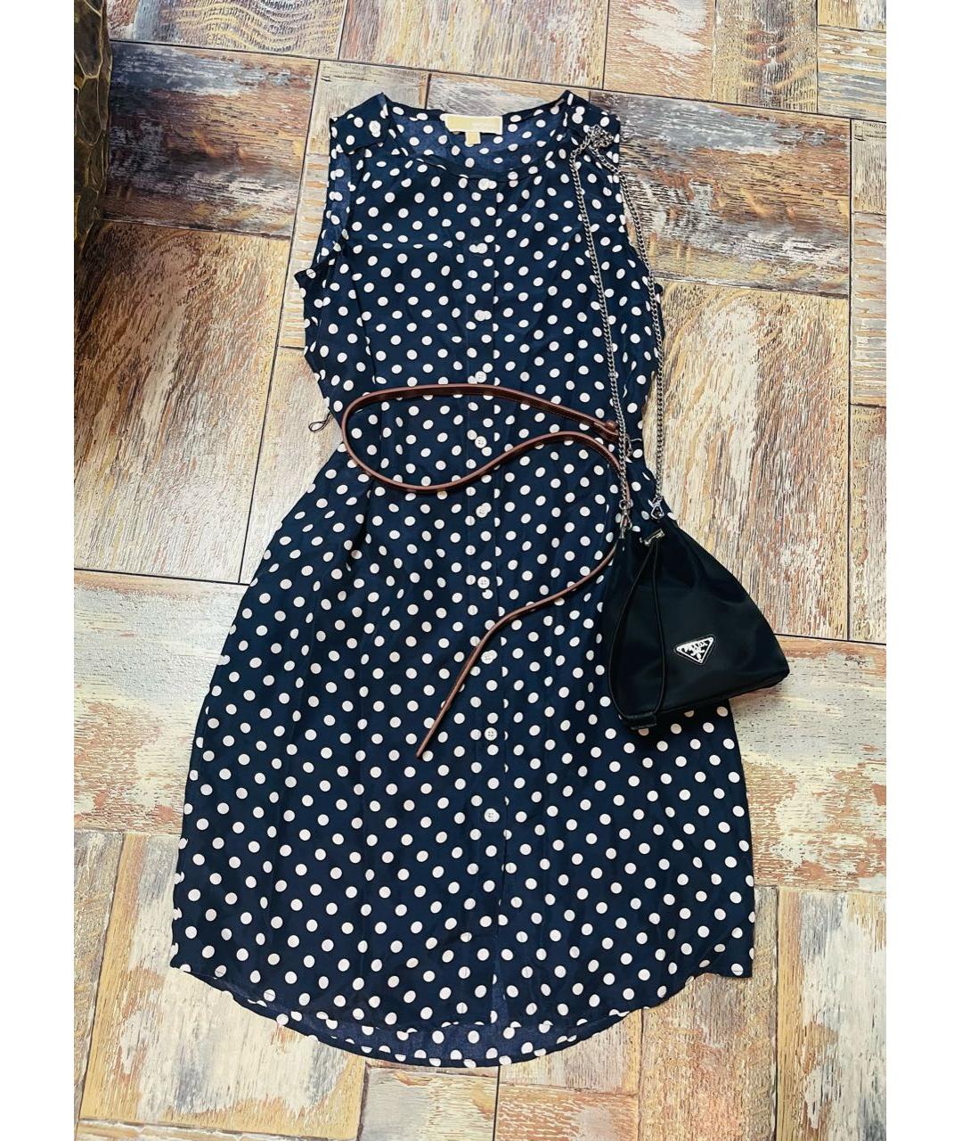 MICHAEL KORS Темно-синее шелковое повседневное платье, фото 4