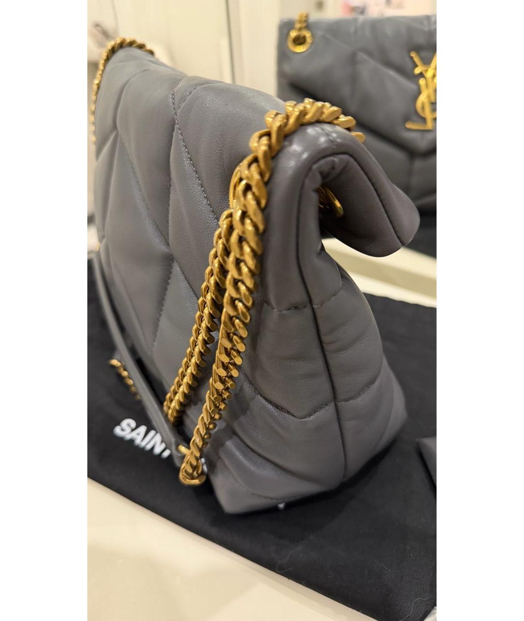 SAINT LAURENT Серая кожаная сумка через плечо, фото 7