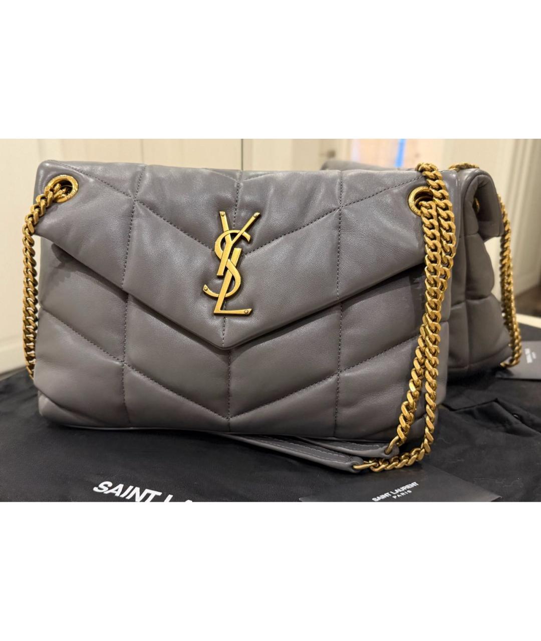 SAINT LAURENT Серая кожаная сумка через плечо, фото 3