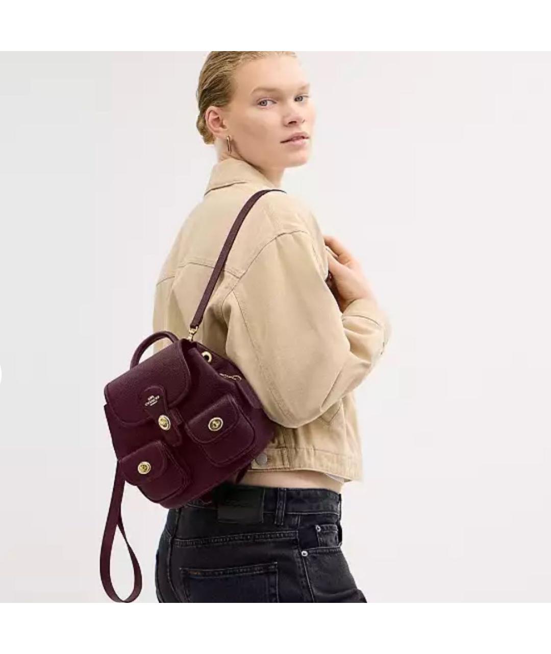 COACH Бордовый кожаный рюкзак, фото 8